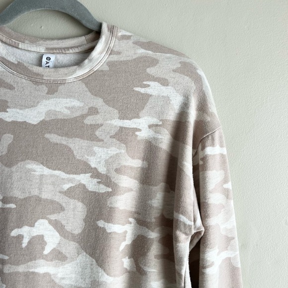 Athleta Studio To Street Print Sweatshirt Camo Lux Oatmeal Heather/Neutral, XXS - Picture 5 of 13